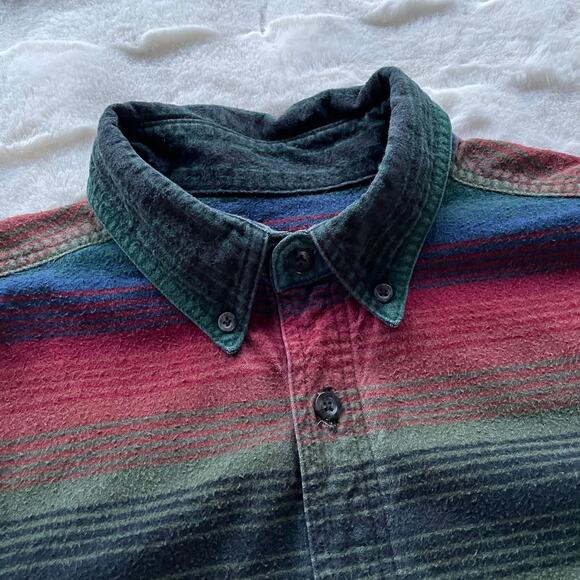 🔥Vintage Woolrich Cotton Flannel Blanket Striped Western Southwest Button Shirt - Picture 4 of 14